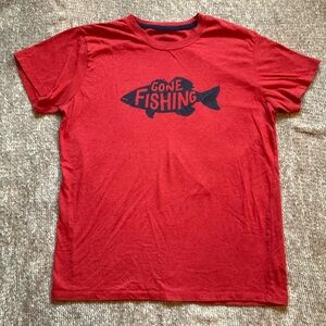 Little Blue House Red Gone Fishing T Shirt Women's M